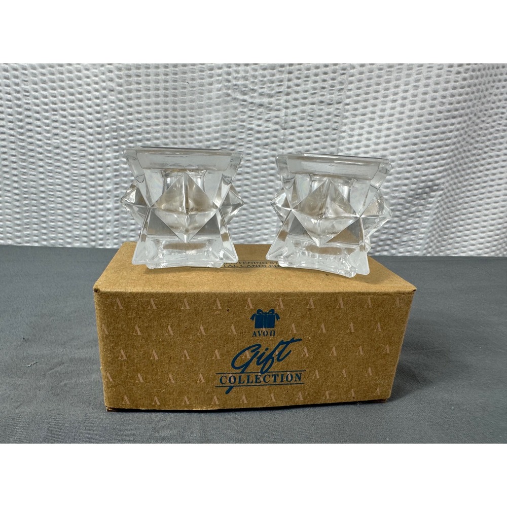 AVON Vintage 1980s Lead Crystal Glistening Star Stackable Taper Candle Holders
